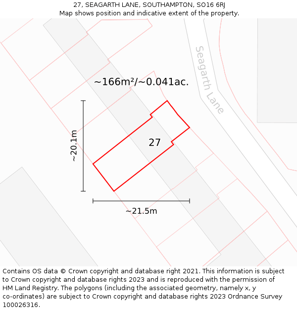 27, SEAGARTH LANE, SOUTHAMPTON, SO16 6RJ: Plot and title map
