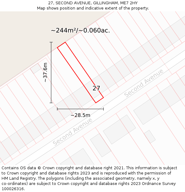 27, SECOND AVENUE, GILLINGHAM, ME7 2HY: Plot and title map