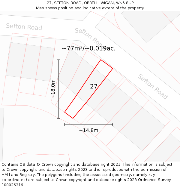 27, SEFTON ROAD, ORRELL, WIGAN, WN5 8UP: Plot and title map