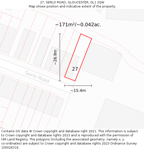 27, SERLO ROAD, GLOUCESTER, GL1 2QW: Plot and title map