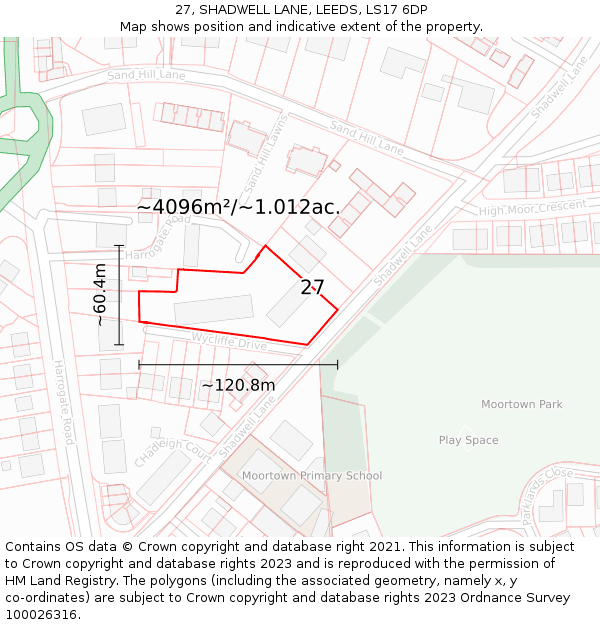 27, SHADWELL LANE, LEEDS, LS17 6DP: Plot and title map