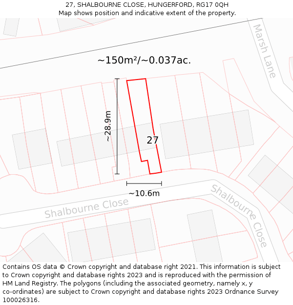 27, SHALBOURNE CLOSE, HUNGERFORD, RG17 0QH: Plot and title map
