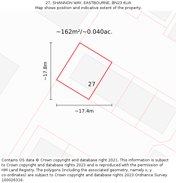 27, SHANNON WAY, EASTBOURNE, BN23 6UA: Plot and title map