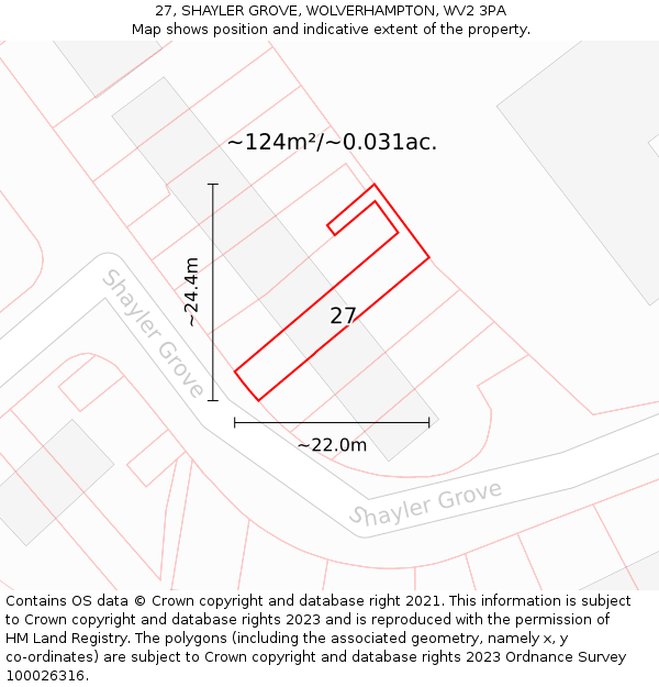 27, SHAYLER GROVE, WOLVERHAMPTON, WV2 3PA: Plot and title map