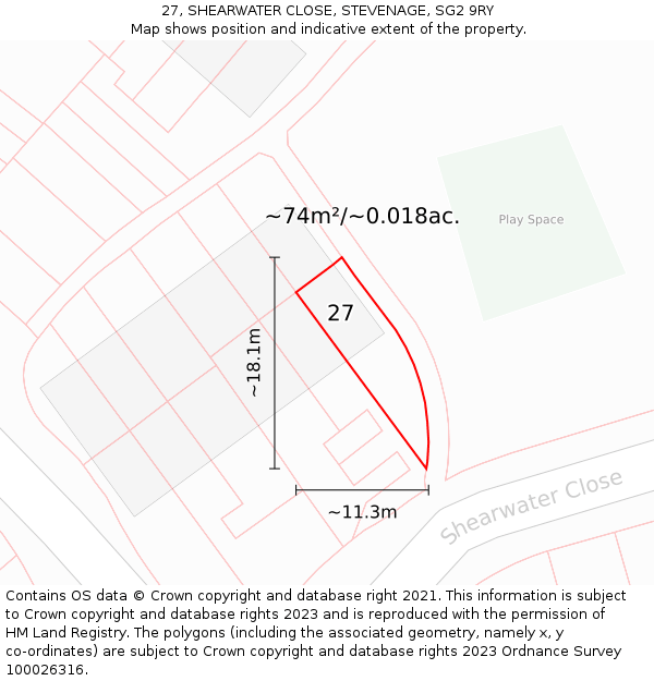 27, SHEARWATER CLOSE, STEVENAGE, SG2 9RY: Plot and title map