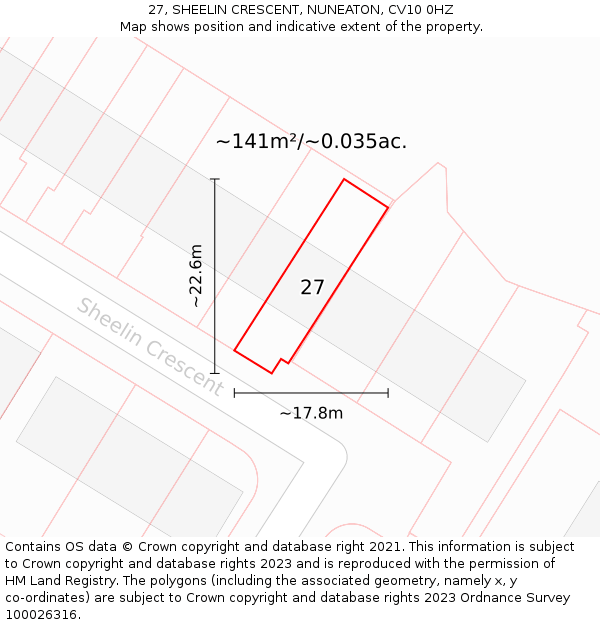27, SHEELIN CRESCENT, NUNEATON, CV10 0HZ: Plot and title map