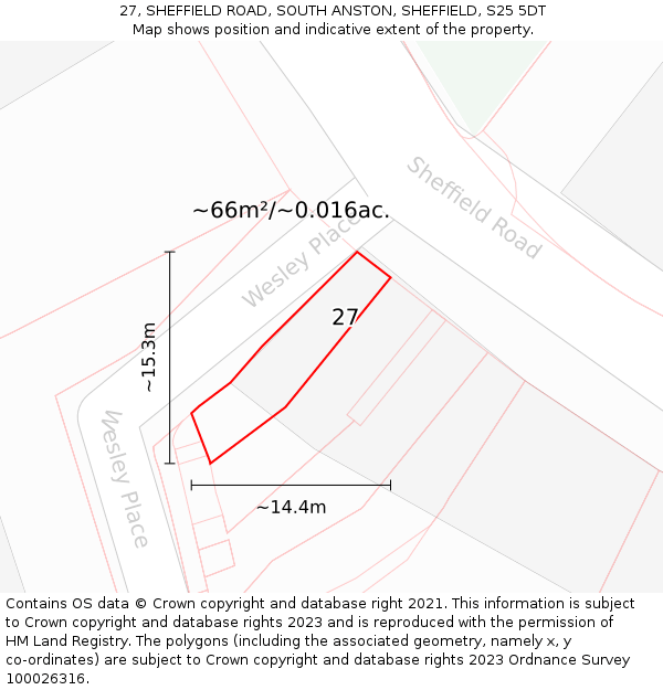 27, SHEFFIELD ROAD, SOUTH ANSTON, SHEFFIELD, S25 5DT: Plot and title map