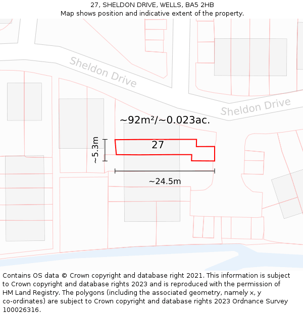 27, SHELDON DRIVE, WELLS, BA5 2HB: Plot and title map