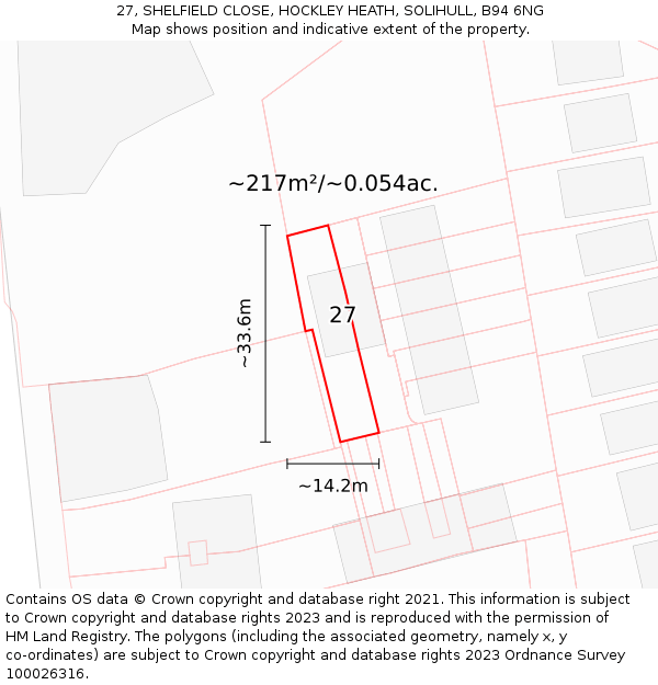 27, SHELFIELD CLOSE, HOCKLEY HEATH, SOLIHULL, B94 6NG: Plot and title map