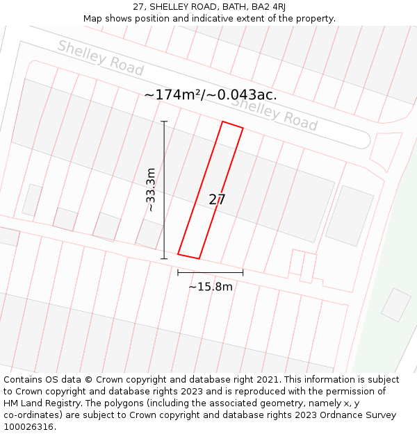 27, SHELLEY ROAD, BATH, BA2 4RJ: Plot and title map