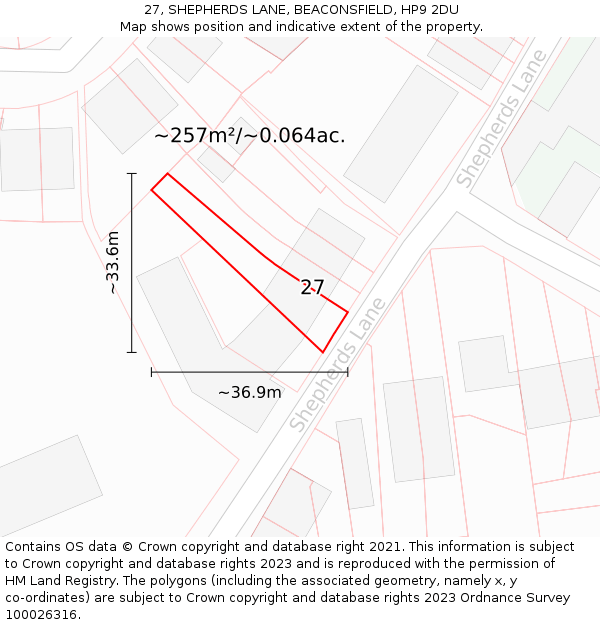 27, SHEPHERDS LANE, BEACONSFIELD, HP9 2DU: Plot and title map