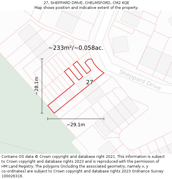 27, SHEPPARD DRIVE, CHELMSFORD, CM2 6QE: Plot and title map