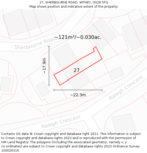 27, SHERBOURNE ROAD, WITNEY, OX28 5FQ: Plot and title map
