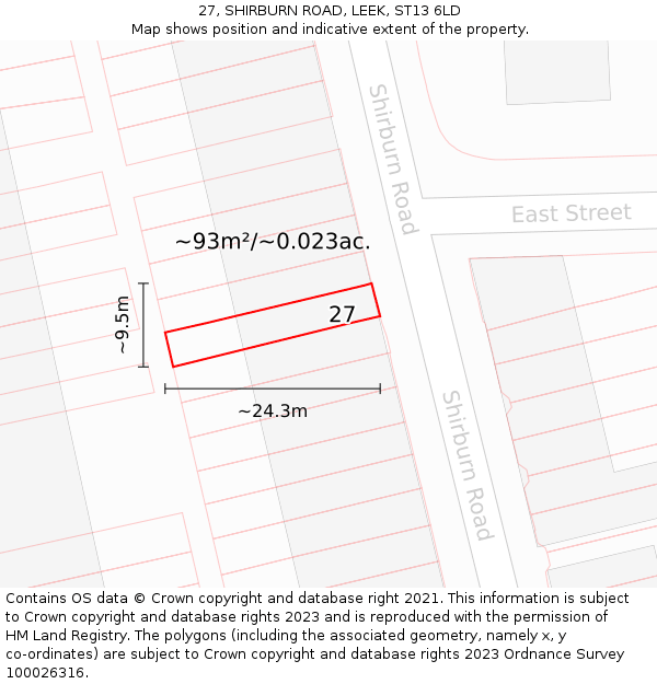 27, SHIRBURN ROAD, LEEK, ST13 6LD: Plot and title map