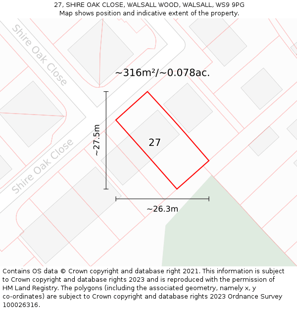27, SHIRE OAK CLOSE, WALSALL WOOD, WALSALL, WS9 9PG: Plot and title map