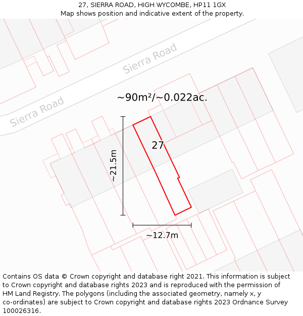 27, SIERRA ROAD, HIGH WYCOMBE, HP11 1GX: Plot and title map