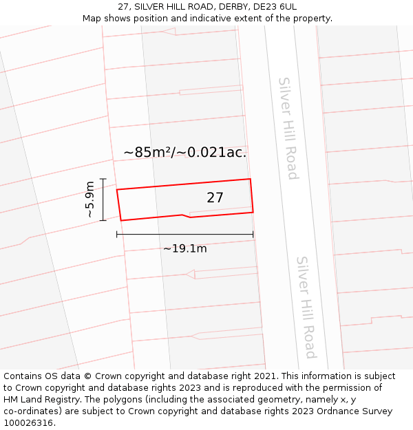 27, SILVER HILL ROAD, DERBY, DE23 6UL: Plot and title map