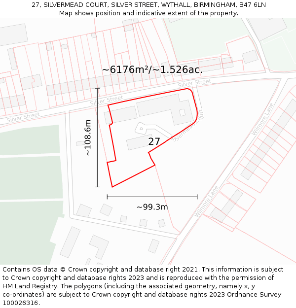 27, SILVERMEAD COURT, SILVER STREET, WYTHALL, BIRMINGHAM, B47 6LN: Plot and title map
