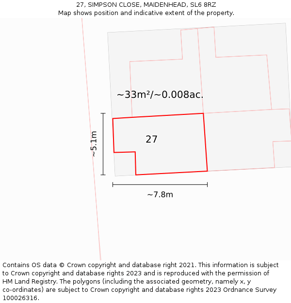 27, SIMPSON CLOSE, MAIDENHEAD, SL6 8RZ: Plot and title map