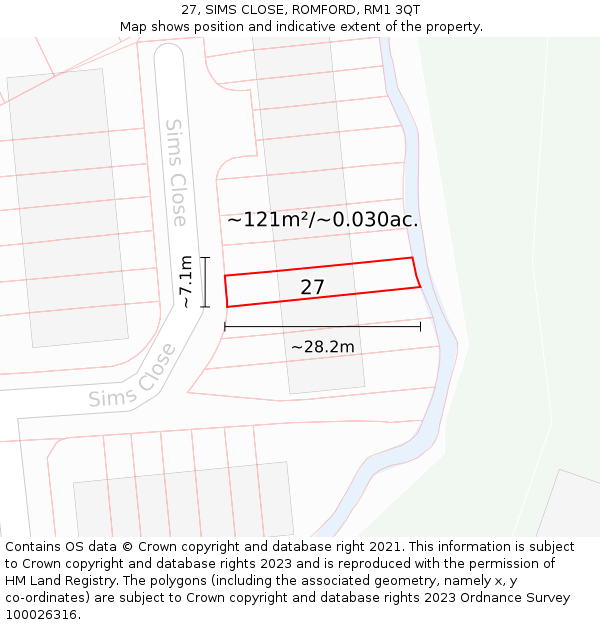 27, SIMS CLOSE, ROMFORD, RM1 3QT: Plot and title map