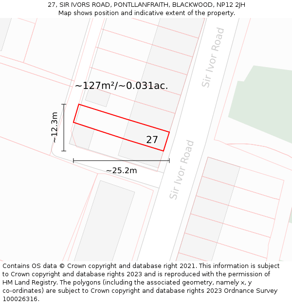 27, SIR IVORS ROAD, PONTLLANFRAITH, BLACKWOOD, NP12 2JH: Plot and title map