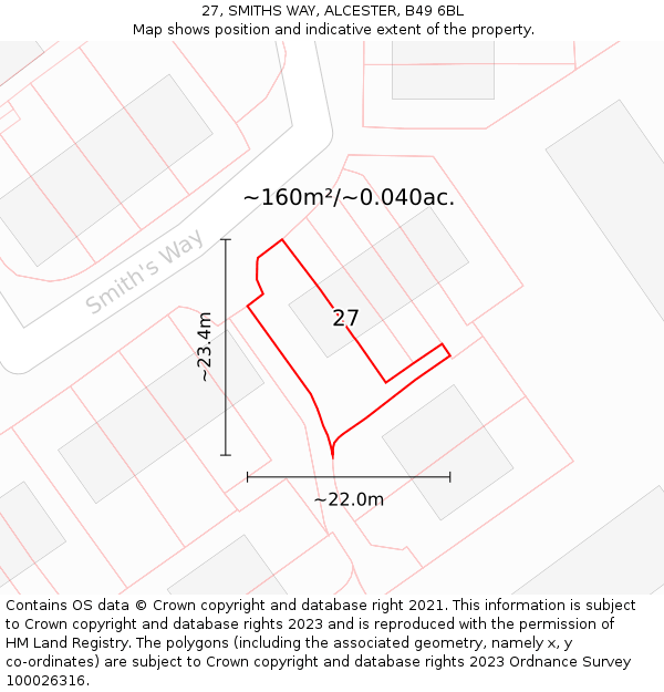 27, SMITHS WAY, ALCESTER, B49 6BL: Plot and title map
