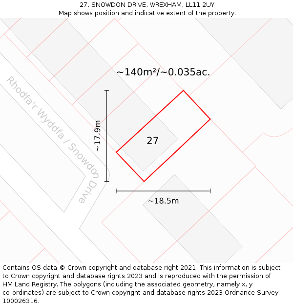 27, SNOWDON DRIVE, WREXHAM, LL11 2UY: Plot and title map
