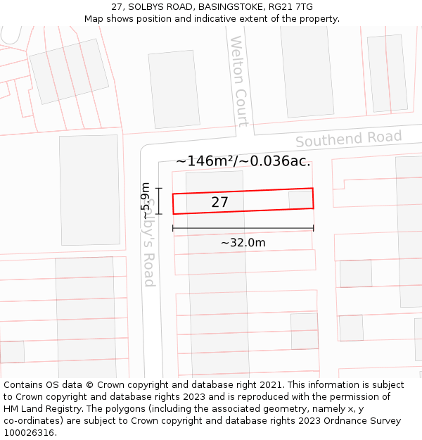 27, SOLBYS ROAD, BASINGSTOKE, RG21 7TG: Plot and title map