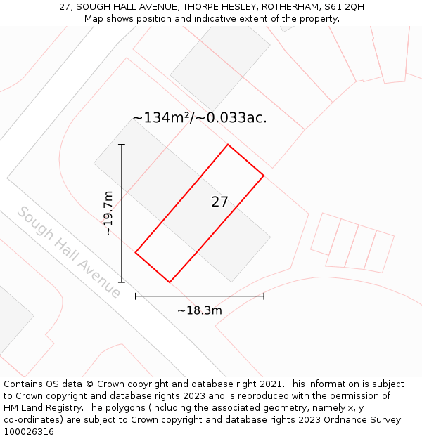 27, SOUGH HALL AVENUE, THORPE HESLEY, ROTHERHAM, S61 2QH: Plot and title map
