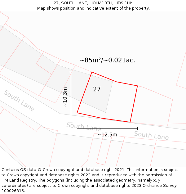 27, SOUTH LANE, HOLMFIRTH, HD9 1HN: Plot and title map
