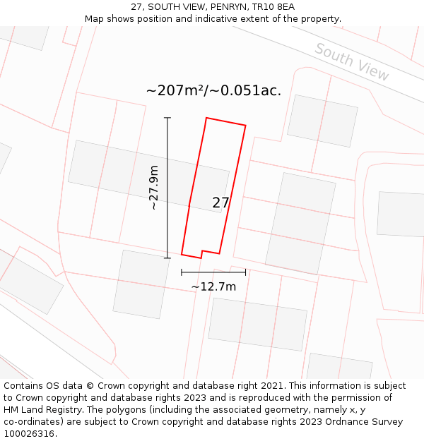 27, SOUTH VIEW, PENRYN, TR10 8EA: Plot and title map