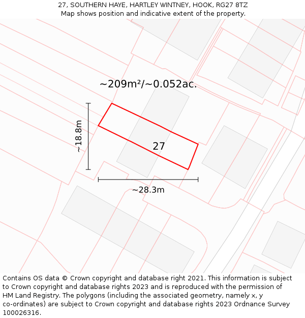 27, SOUTHERN HAYE, HARTLEY WINTNEY, HOOK, RG27 8TZ: Plot and title map