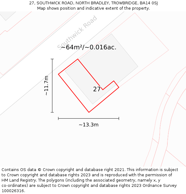 27, SOUTHWICK ROAD, NORTH BRADLEY, TROWBRIDGE, BA14 0SJ: Plot and title map