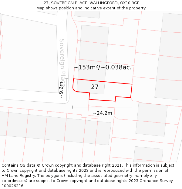 27, SOVEREIGN PLACE, WALLINGFORD, OX10 9GF: Plot and title map