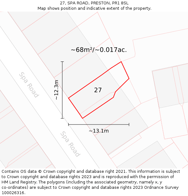 27, SPA ROAD, PRESTON, PR1 8SL: Plot and title map