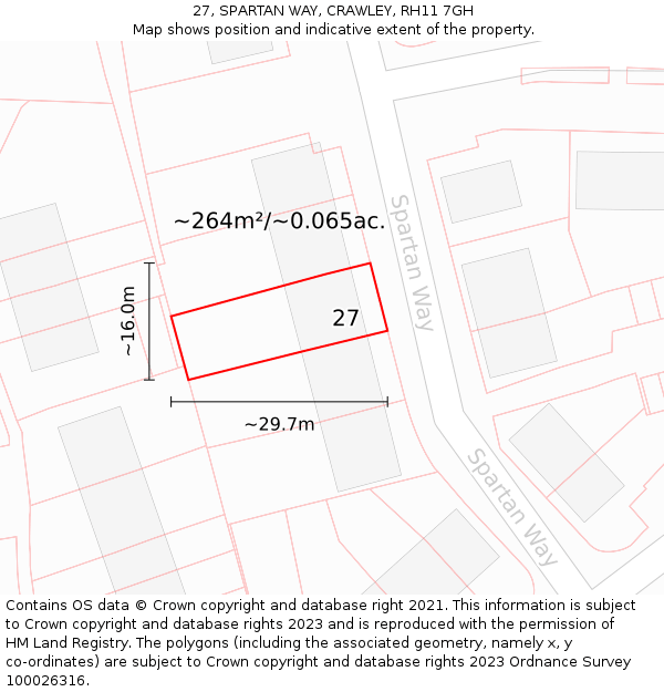 27, SPARTAN WAY, CRAWLEY, RH11 7GH: Plot and title map