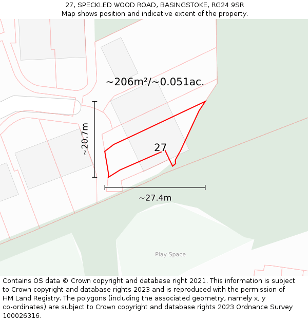 27, SPECKLED WOOD ROAD, BASINGSTOKE, RG24 9SR: Plot and title map