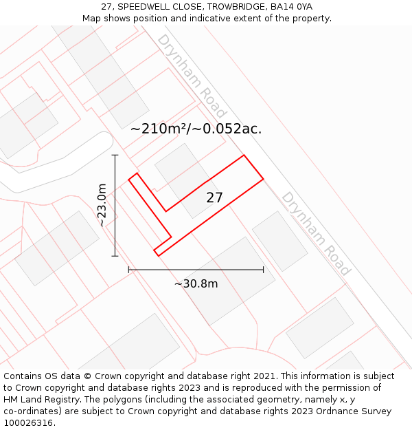 27, SPEEDWELL CLOSE, TROWBRIDGE, BA14 0YA: Plot and title map