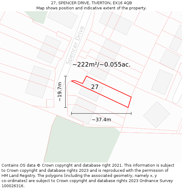 27, SPENCER DRIVE, TIVERTON, EX16 4QB: Plot and title map