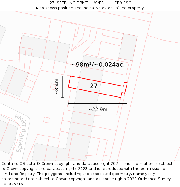 27, SPERLING DRIVE, HAVERHILL, CB9 9SG: Plot and title map