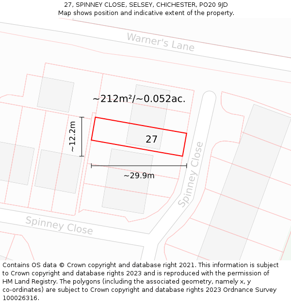 27, SPINNEY CLOSE, SELSEY, CHICHESTER, PO20 9JD: Plot and title map