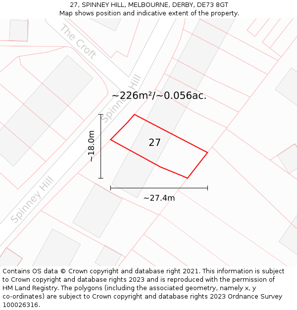 27, SPINNEY HILL, MELBOURNE, DERBY, DE73 8GT: Plot and title map