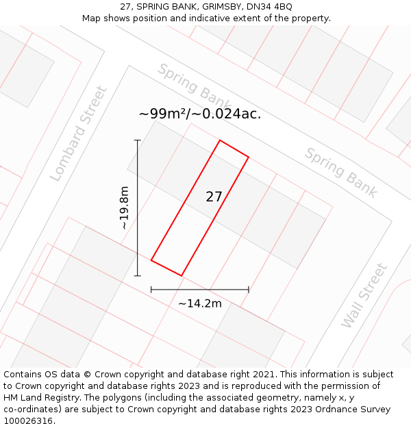 27, SPRING BANK, GRIMSBY, DN34 4BQ: Plot and title map