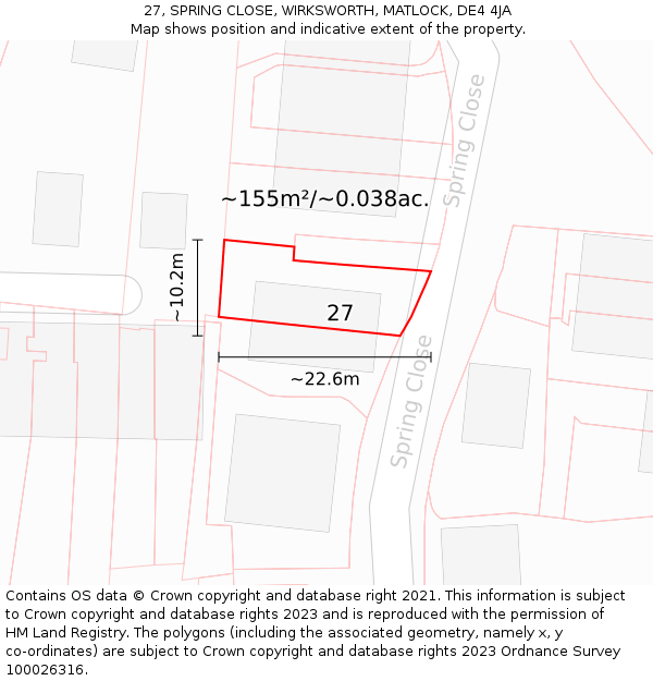 27, SPRING CLOSE, WIRKSWORTH, MATLOCK, DE4 4JA: Plot and title map