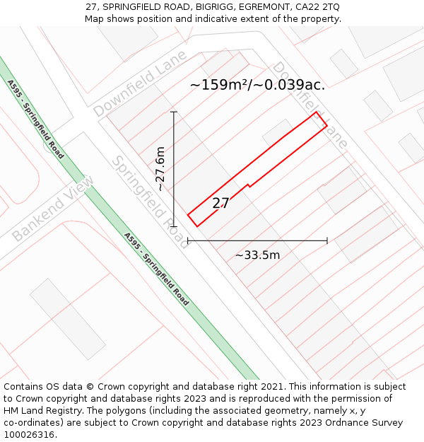 27, SPRINGFIELD ROAD, BIGRIGG, EGREMONT, CA22 2TQ: Plot and title map