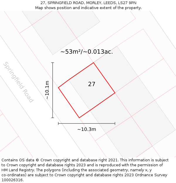 27, SPRINGFIELD ROAD, MORLEY, LEEDS, LS27 9PN: Plot and title map
