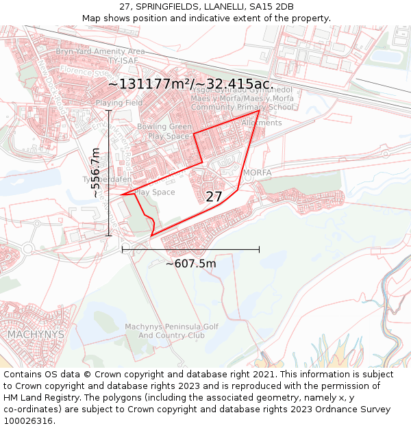 27, SPRINGFIELDS, LLANELLI, SA15 2DB: Plot and title map