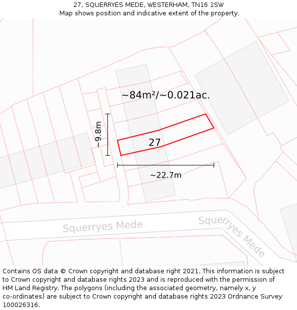 27, SQUERRYES MEDE, WESTERHAM, TN16 1SW: Plot and title map