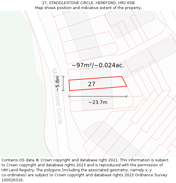 27, STADDLESTONE CIRCLE, HEREFORD, HR2 6SB: Plot and title map