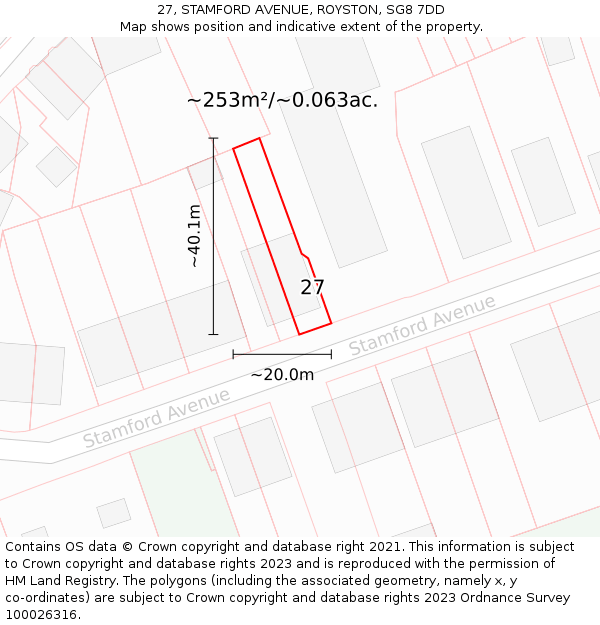 27, STAMFORD AVENUE, ROYSTON, SG8 7DD: Plot and title map